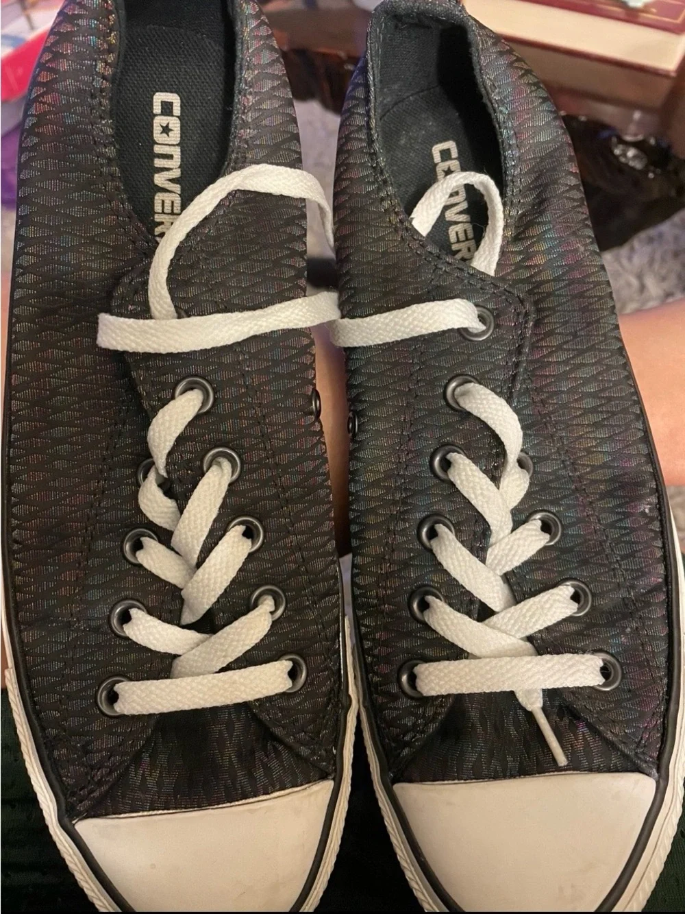 Converse Women's Iridescent Black Low-Top Sneakers with White Laces